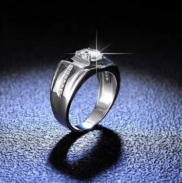 Bague en Or Blanc Massif 18K, Moissanite 1ct pour Homme