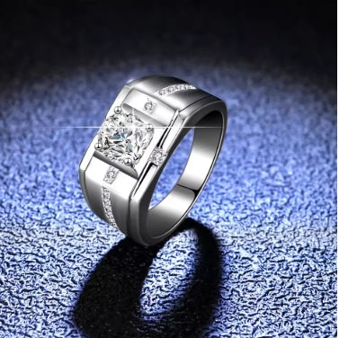 Bague en Or Blanc Massif 18K, Moissanite 1ct pour Homme